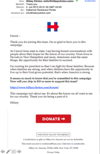 Email campaign Hillary for America: second email