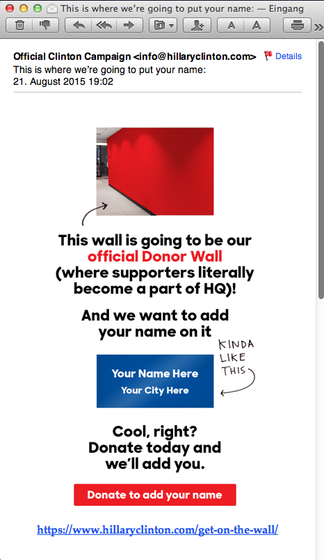 Email 46 from Hillary Clinton - Picture of the donor wall