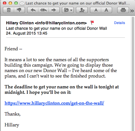 50th email from Hillary Clinton