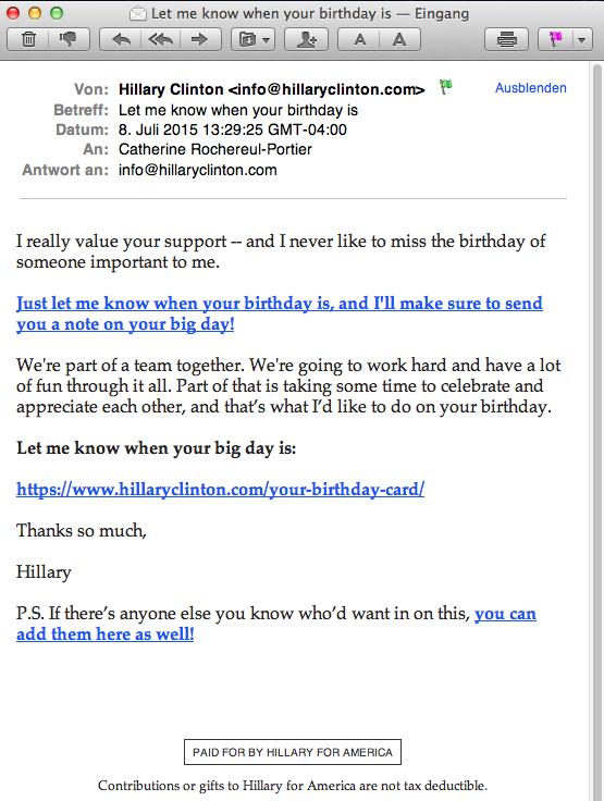 Email campaign Hillary for America: Email N° 4