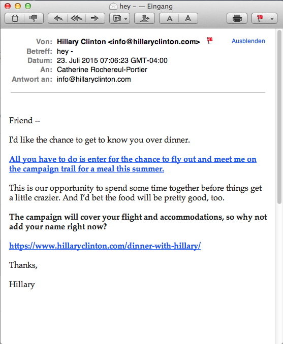 Hillary Clinton Email Campaign 16 - reminder Diner